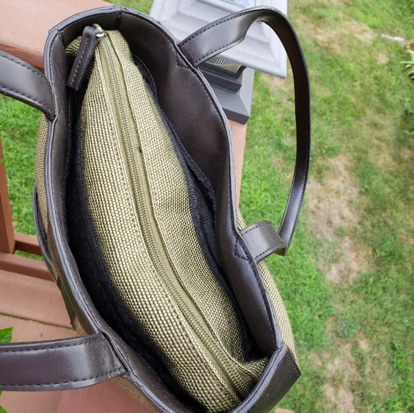 VINTAGE Bag LIZ CLAIBORNE Olive Green Roomy Vegan - Picture 3 of 13